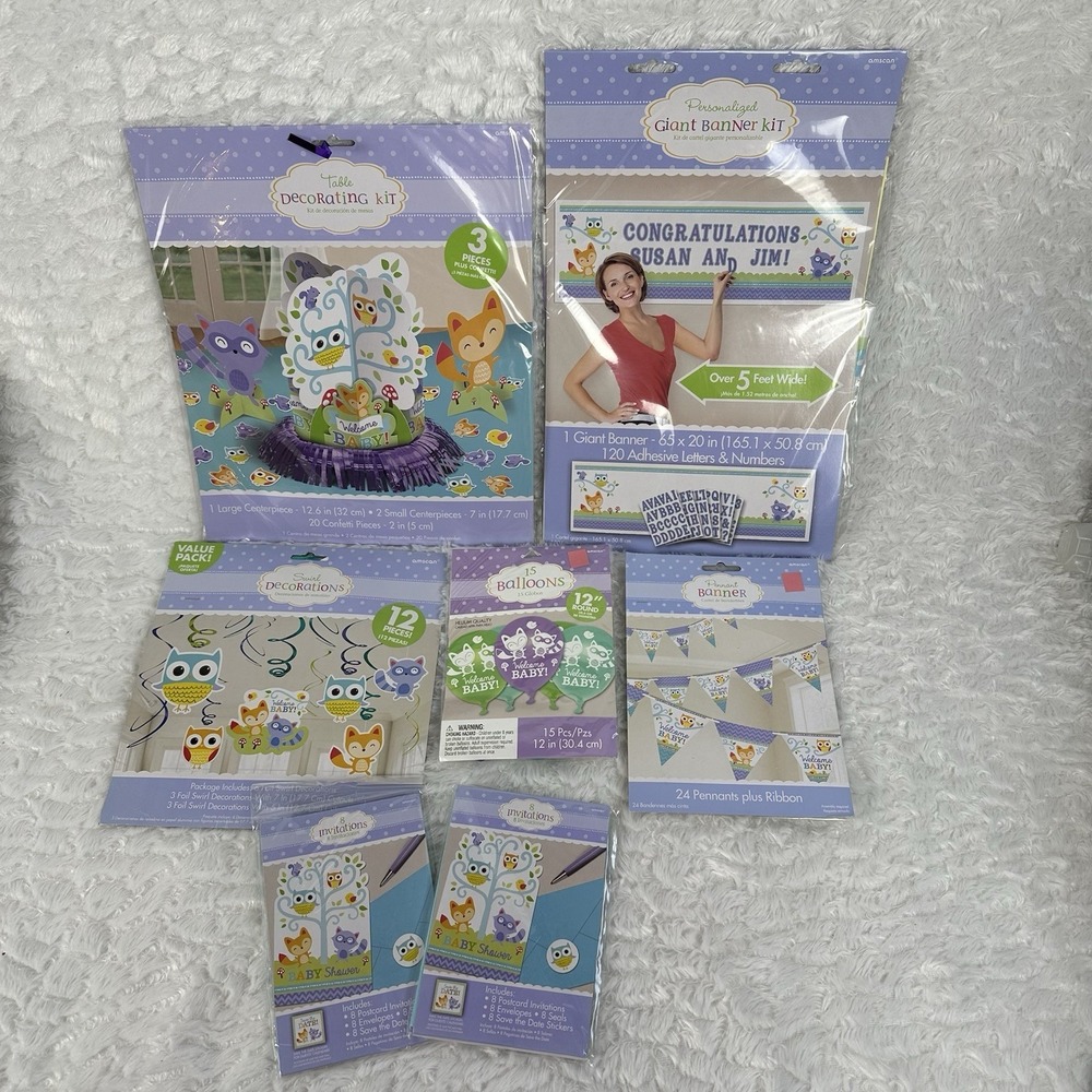 BABY SHOWER Woodland Welcome DECORATIONS Party Supplies Bundle Of 7! Unisex Boy